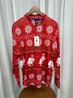 Bogey bros 1/4 zip Red Holiday Reindeer Pullover shirt golf NSFW NWT